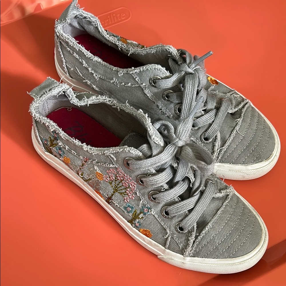 Blowfish Gray and Orange Lace-Up Sneakers with Floral Print
